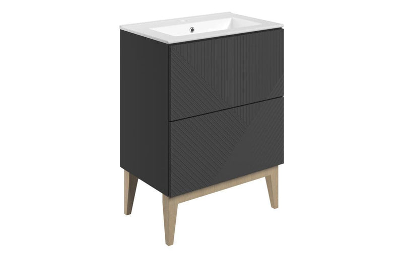 Octavia Matt Graphite Grey 610mm Floor Standing 2 Drawer Basin Unit & Ceramic basin
