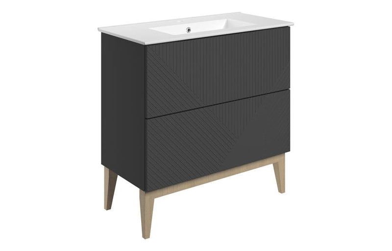 Octavia Matt Graphite Grey 815mm Floor Standing 2 Drawer Basin Unit & Ceramic basin