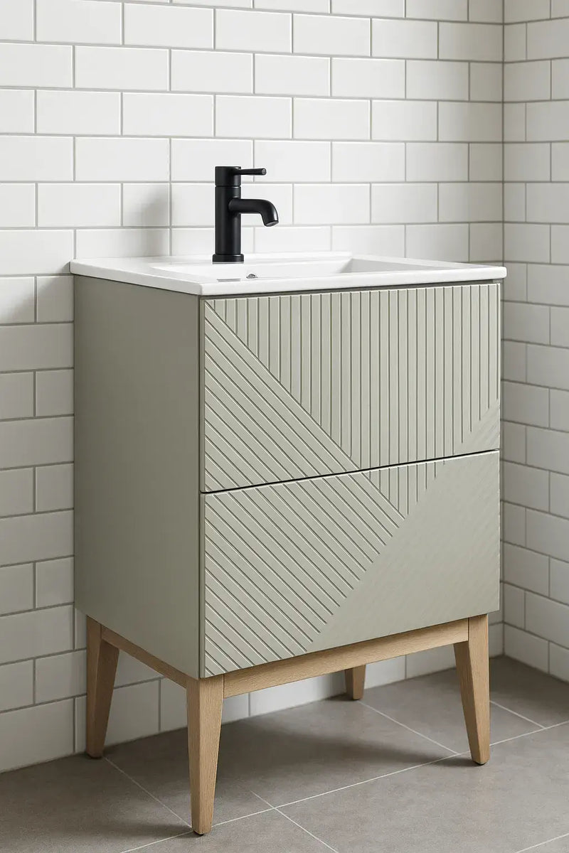 Octavia Matt Oat 610mm Floor Standing 2 Drawer Basin Unit & Ceramic basin