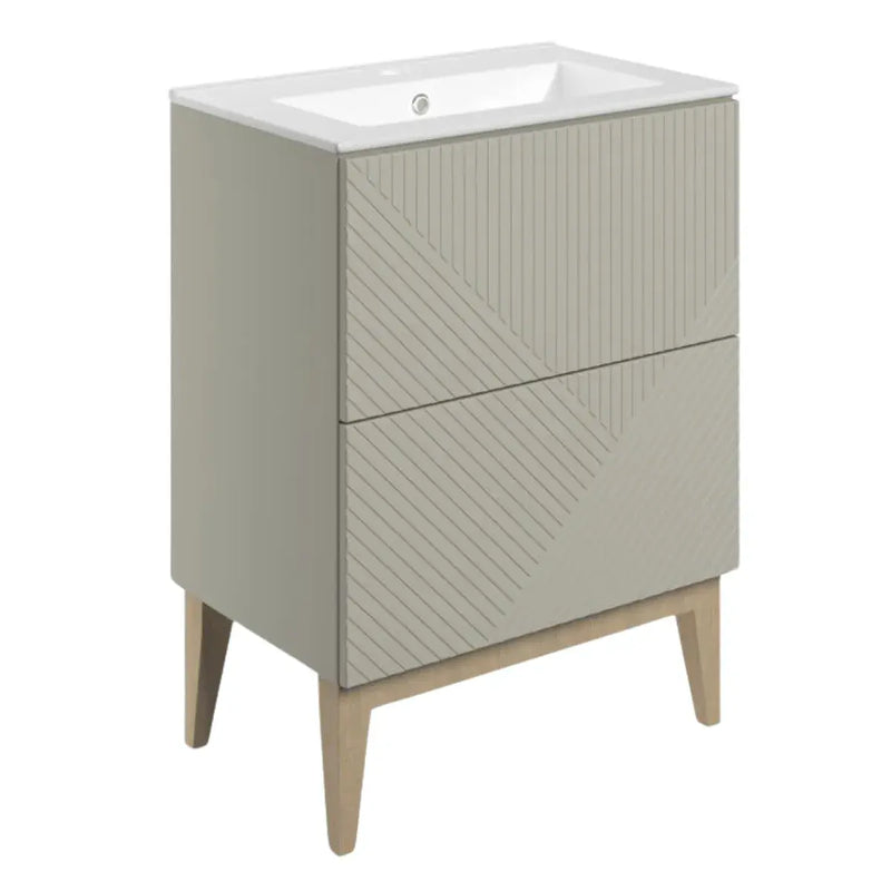 Octavia Matt Oat 610mm Floor Standing 2 Drawer Basin Unit & Ceramic basin