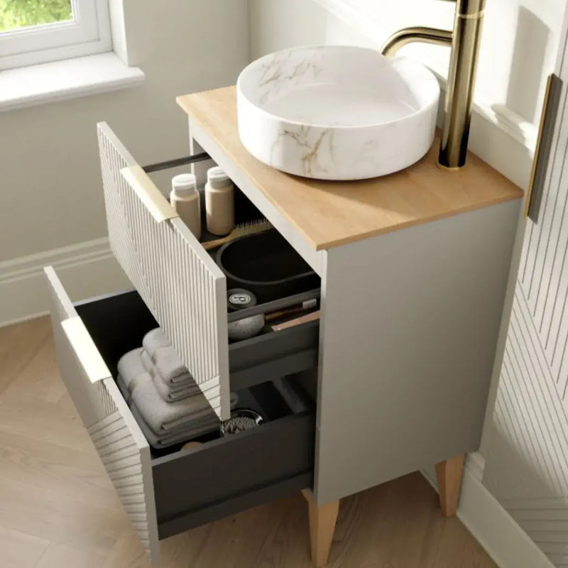Octavia Matt Oat 810mm Floor Standing 2 Drawer Basin Unit & Maple Oak Effect Worktop