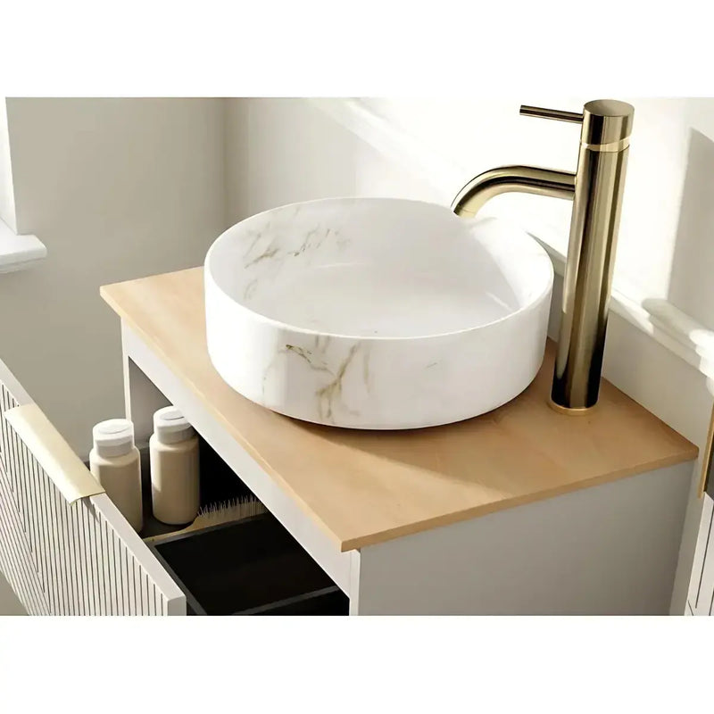 Octavia Matt Oat 810mm Floor Standing 2 Drawer Basin Unit & Maple Oak Effect Worktop