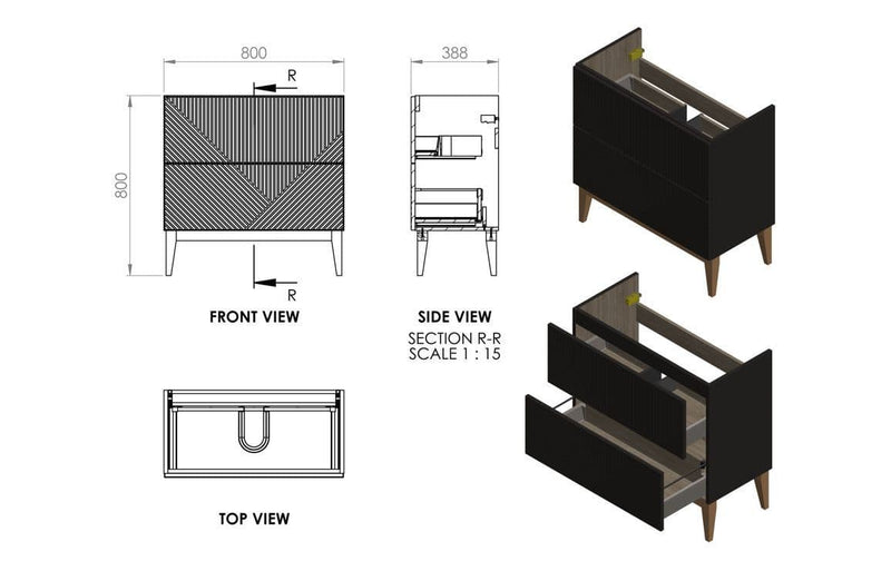 Octavia Matt Oat 810mm Floor Standing 2 Drawer Basin Unit & Maple Oak Effect Worktop