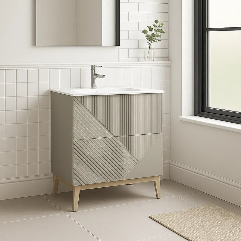 Octavia Matt Oat 815mm Floor Standing 2 Drawer Basin Unit & Ceramic basin