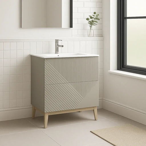 Octavia Matt Oat 815mm Floor Standing 2 Drawer Basin Unit & Ceramic basin