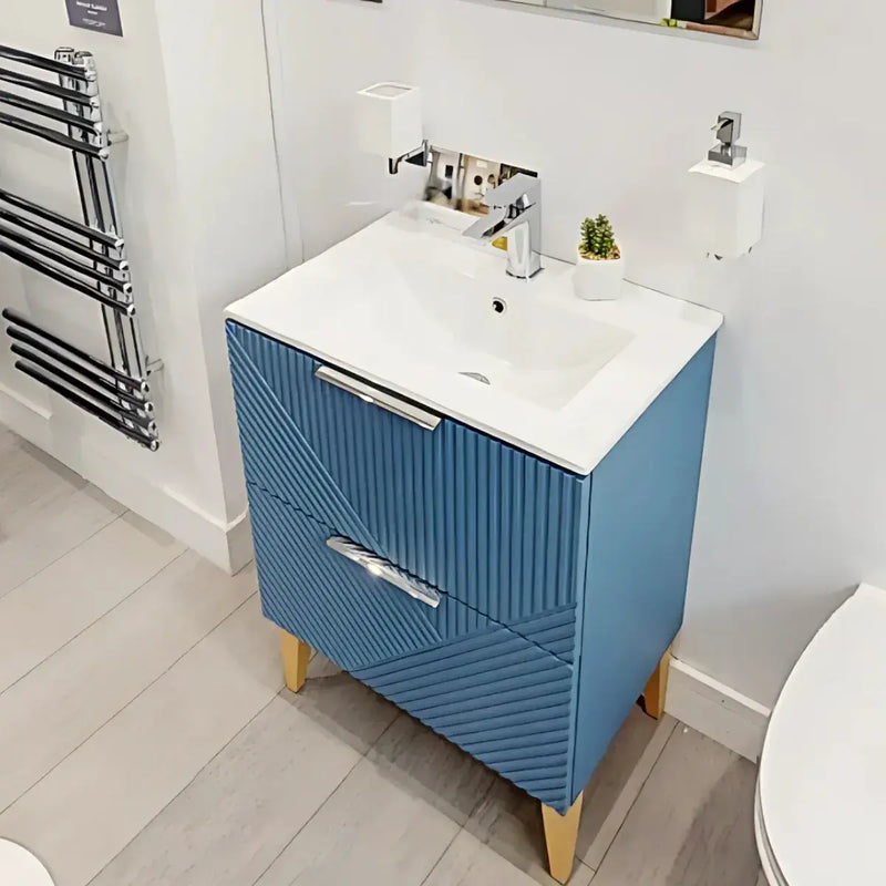 Octavia Matt Smoke Blue 610mm Floor Standing 2 Drawer Basin Unit & Ceramic basin