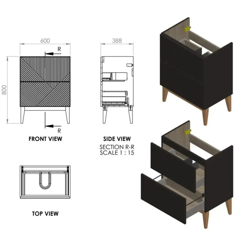 Octavia Matt Smoke Blue 610mm Floor Standing 2 Drawer Basin Unit & Ceramic basin