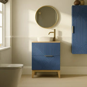 Octavia Matt Smoke Blue 610mm Floor Standing 2 Drawer Basin Unit & Maple Oak Effect Worktop