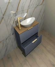 Octavia Matt Smoke Blue 610mm Floor Standing 2 Drawer Basin Unit & Maple Oak Effect Worktop