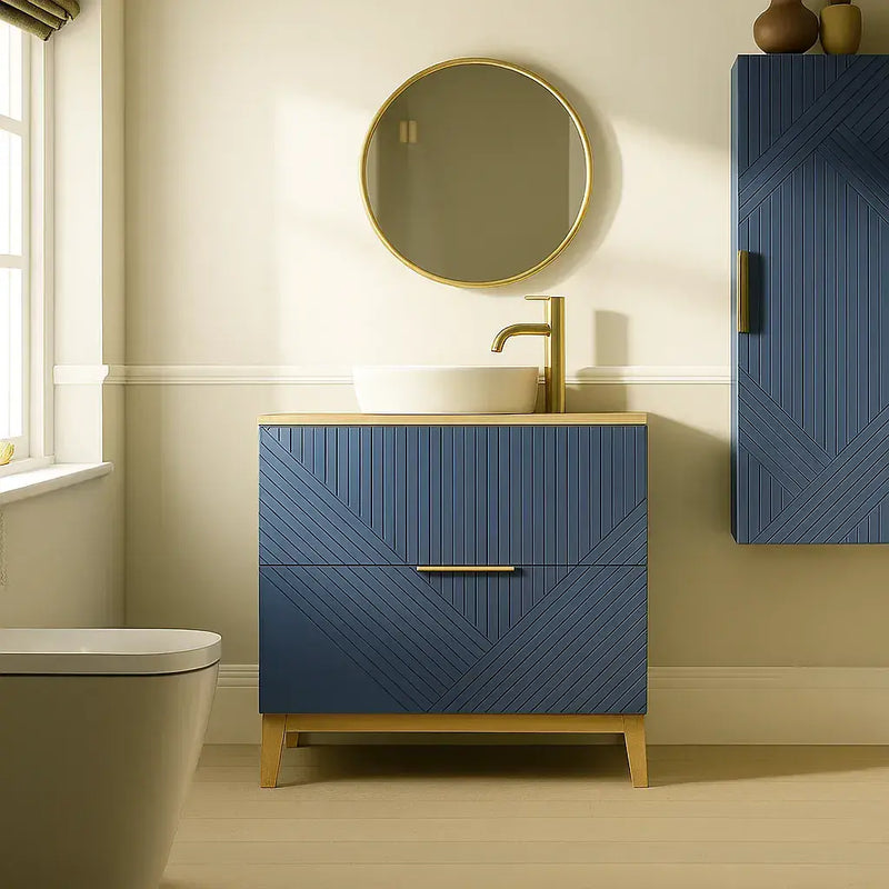 Octavia Matt Smoke Blue 810mm Floor Standing 2 Drawer Basin Unit & Maple Oak Effect Worktop