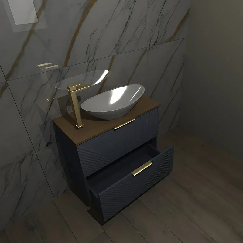 Octavia Matt Smoke Blue 810mm Floor Standing 2 Drawer Basin Unit & Maple Oak Effect Worktop