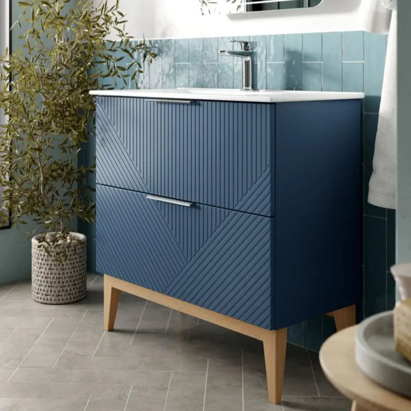 Octavia Matt Smoke Blue 815mm Floor Standing 2 Drawer Basin Unit & Ceramic basin
