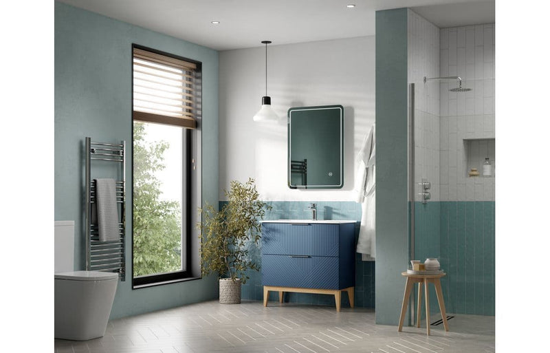 Octavia Matt Smoke Blue 815mm Floor Standing 2 Drawer Basin Unit & Ceramic basin