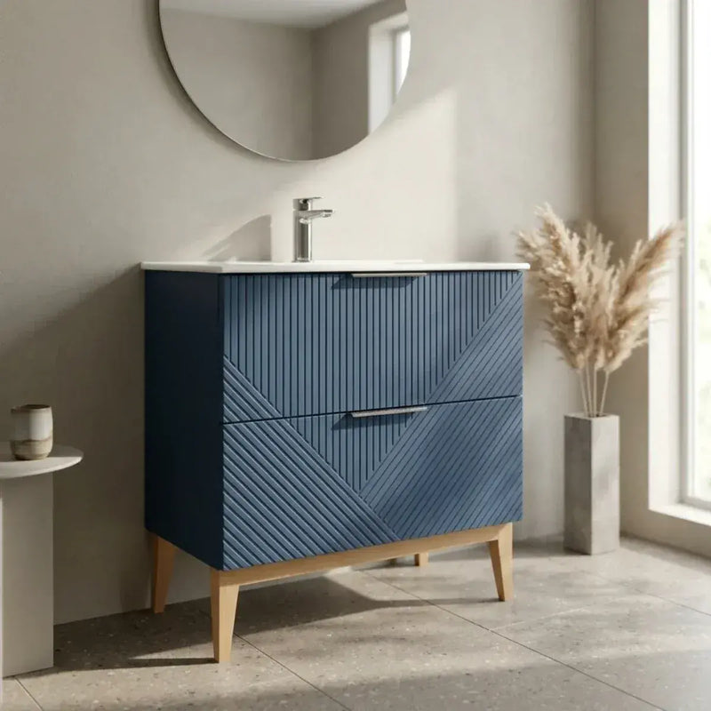 Octavia Matt Smoke Blue 815mm Floor Standing 2 Drawer Basin Unit & Ceramic basin