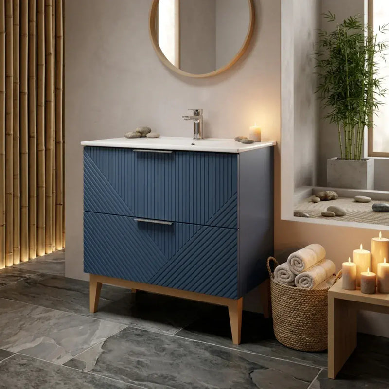 Octavia Matt Smoke Blue 815mm Floor Standing 2 Drawer Basin Unit & Ceramic basin