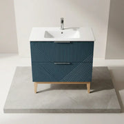 Octavia Matt Smoke Blue 815mm Floor Standing 2 Drawer Basin Unit & Ceramic basin