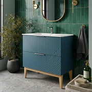 Octavia Matt Smoke Blue 815mm Floor Standing 2 Drawer Basin Unit & Ceramic basin