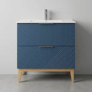 Octavia Matt Smoke Blue 815mm Floor Standing 2 Drawer Basin Unit & Ceramic basin