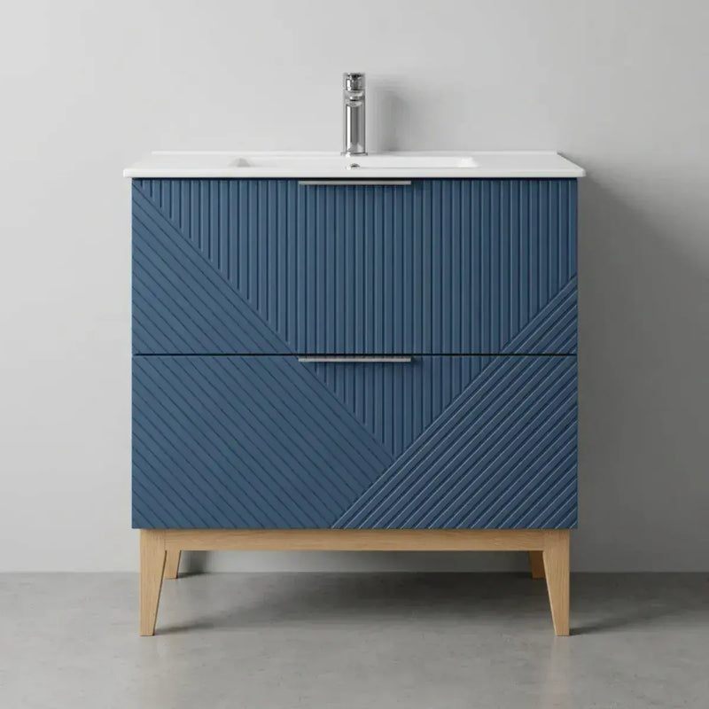 Octavia Matt Smoke Blue 815mm Floor Standing 2 Drawer Basin Unit & Ceramic basin