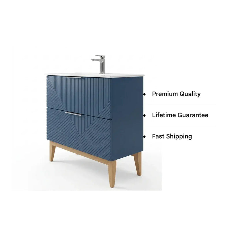 Octavia Matt Smoke Blue 815mm Floor Standing 2 Drawer Basin Unit & Ceramic basin