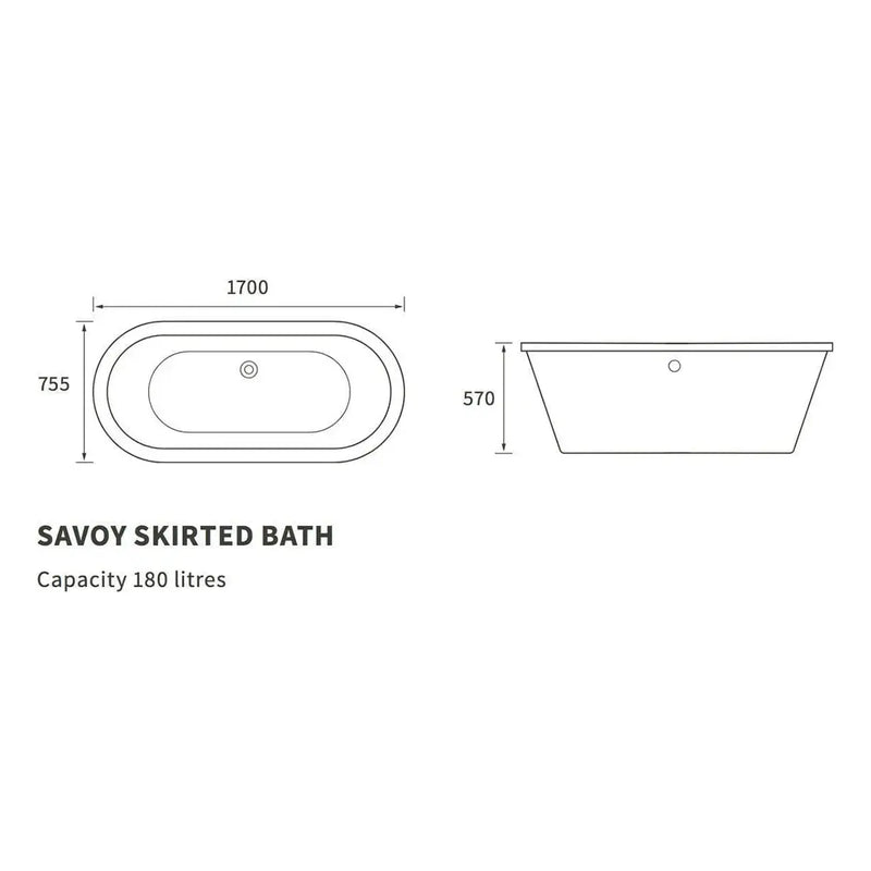 Omnia Freestanding Bath, White, 1700 x 755mm