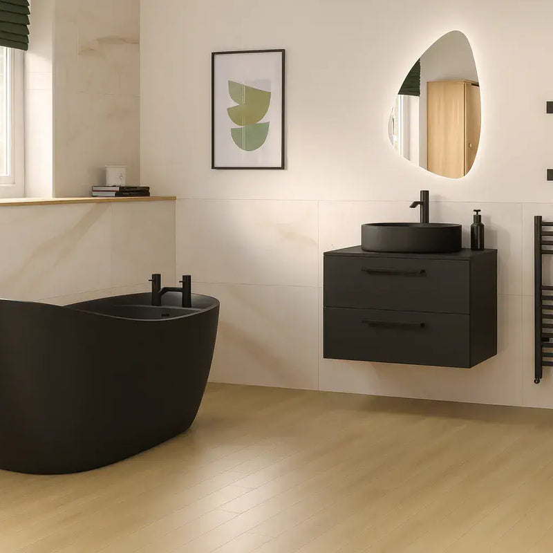 Ophelia 1700 x 780mm Matt Black Freestanding Slipper Bath | Single Ended with Tap Ledge