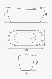 Ophelia 1700 x 780mm Single Ended Freestanding Slipper Bath | Luxury Tap Ledge Design