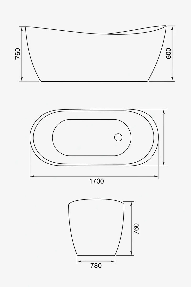 Ophelia 1700 x 780mm Single Ended Freestanding Slipper Bath | Luxury Tap Ledge Design