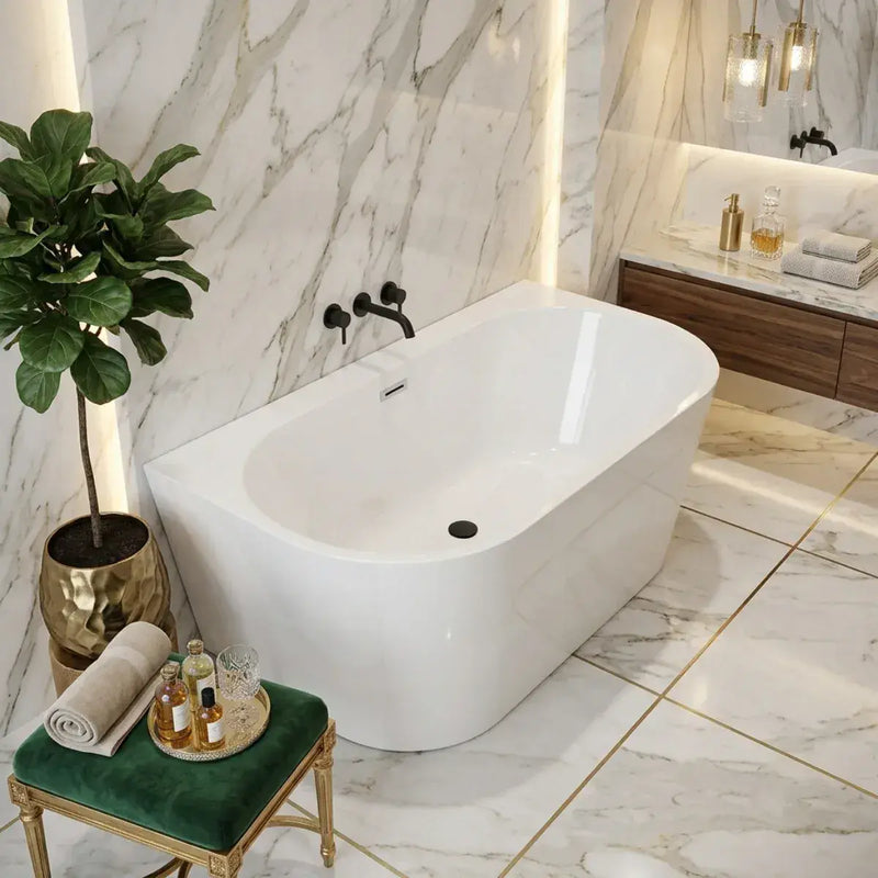 Orien Back to Wall Freestanding Bath 1500 x 750mm with Optional Colour Waste