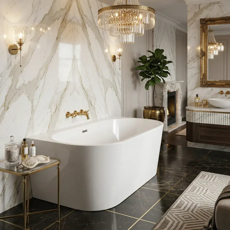 Orien Back to Wall Freestanding Bath 1500 x 750mm with Optional Colour Waste