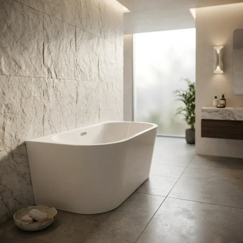 Orien Back to Wall Freestanding Bath 1500 x 750mm with Optional Colour Waste