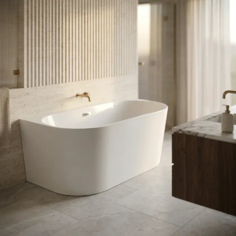 Orien Back to Wall Freestanding Bath 1500 x 750mm with Optional Colour Waste