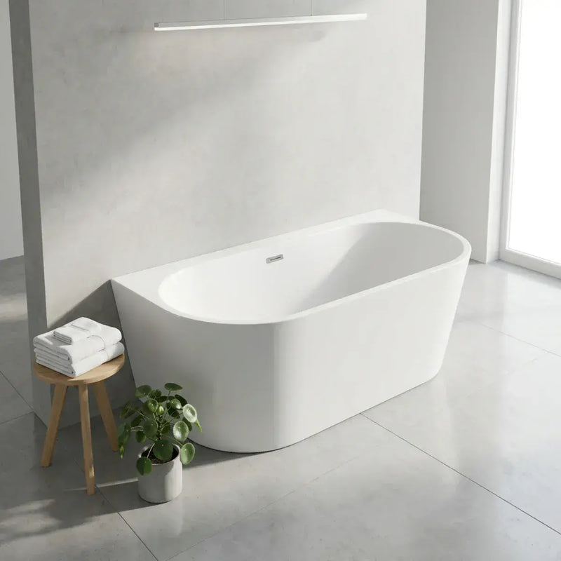 Orien Back to Wall Freestanding Bath 1500 x 750mm with Optional Colour Waste