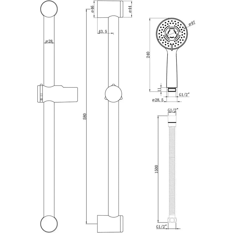 Orla Round Slider Rail Kit & 3 Mode Handset