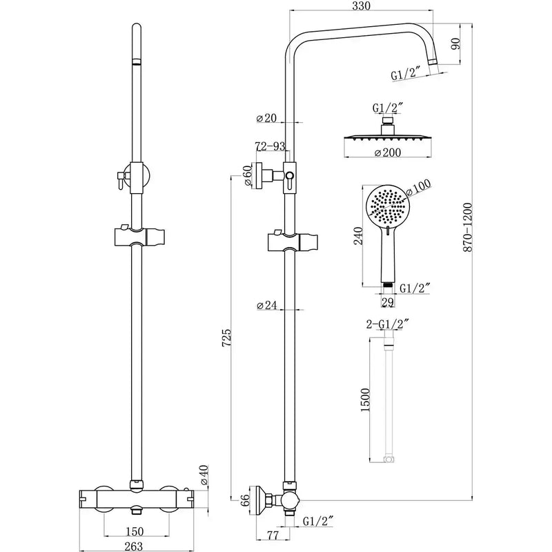 Orla Round Thermostatic Bar Mixer w/Riser Kit - Brushed Brass