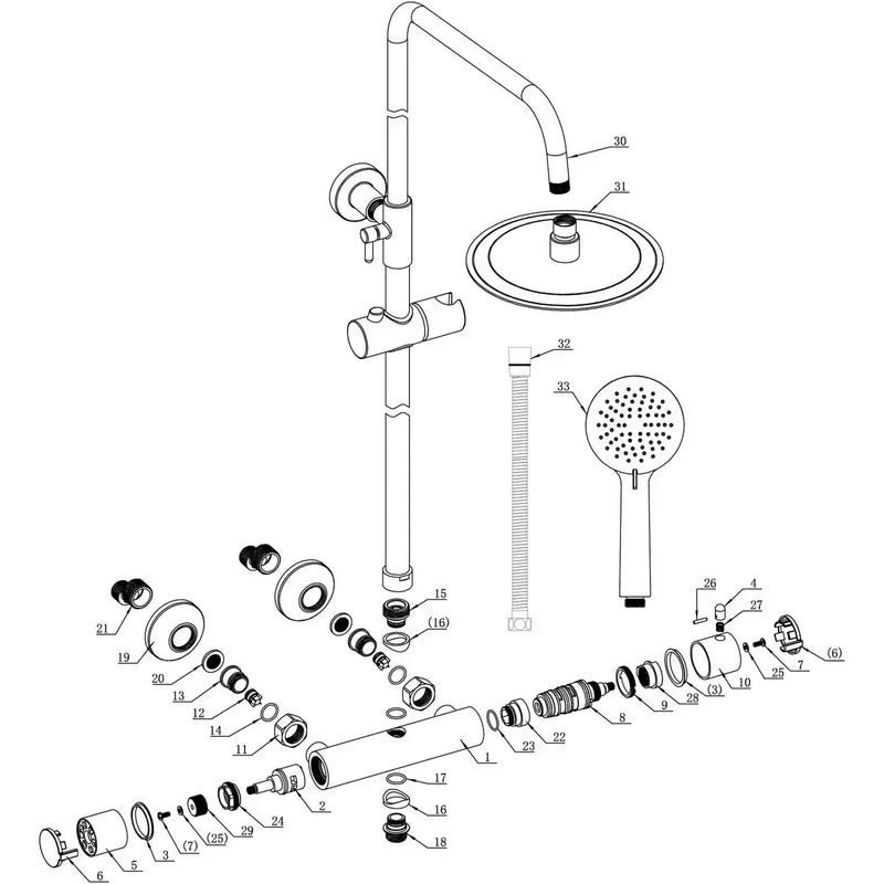 Orla Round Thermostatic Bar Mixer w/Riser Kit - Chrome