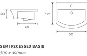 Parum 500 x 400mm Semi Recessed Basin