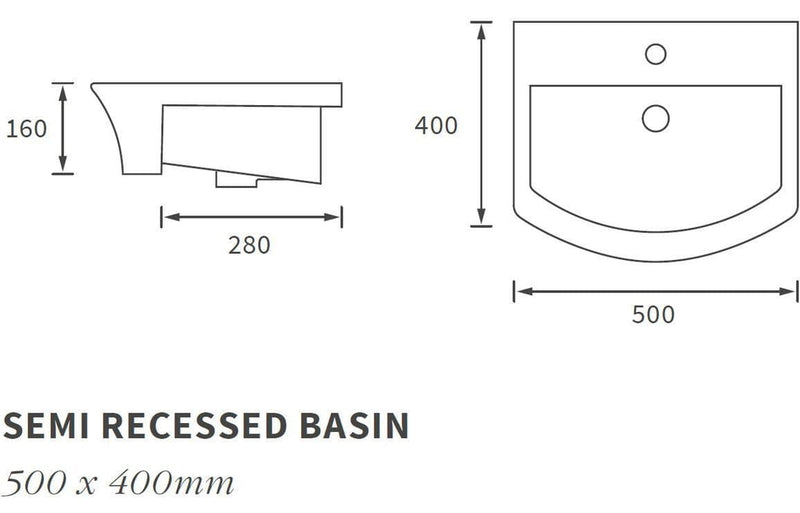 Parum 500 x 400mm Semi Recessed Basin