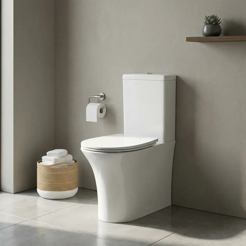 Parum, Rimless Close Coupled Toilet with Soft Close Seat, Fully Shrouded