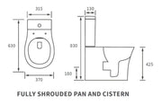 Parum, Rimless Close Coupled Toilet with Soft Close Seat, Fully Shrouded