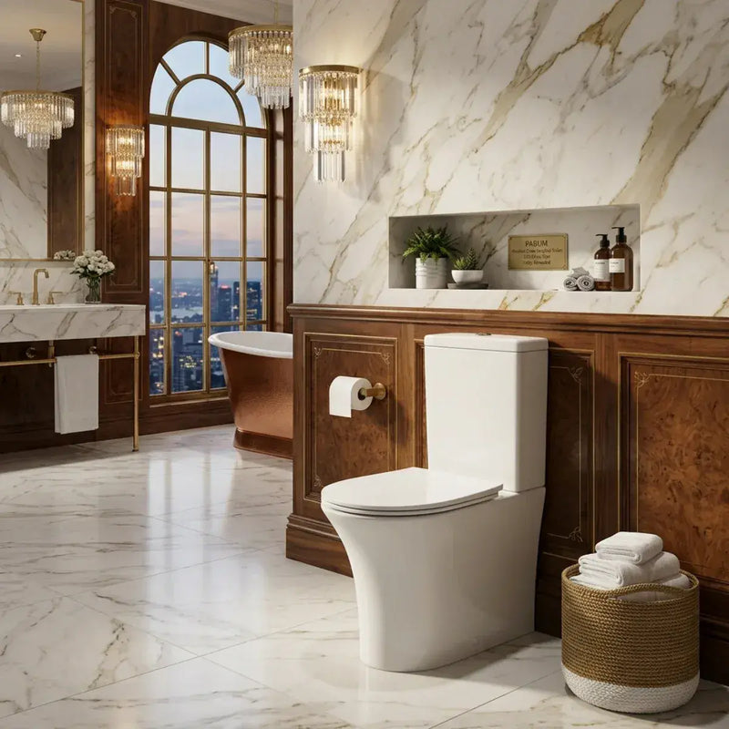Parum, Rimless Close Coupled Toilet with Soft Close Seat, Fully Shrouded