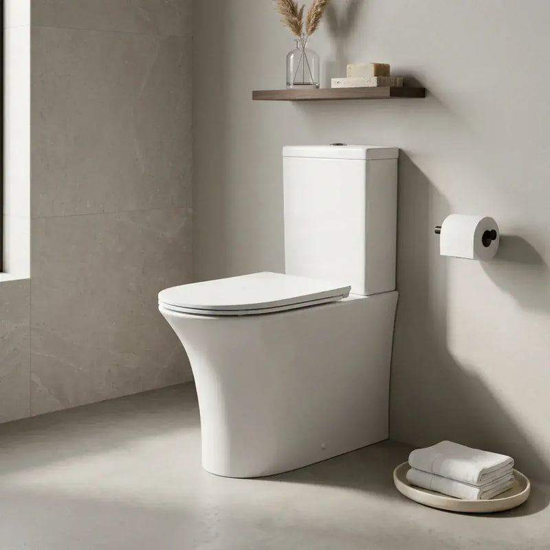 Parum, Rimless Close Coupled Toilet with Soft Close Seat, Fully Shrouded