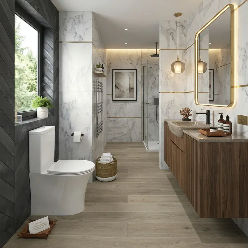 Parum, Rimless Close Coupled Toilet with Soft Close Seat, Fully Shrouded
