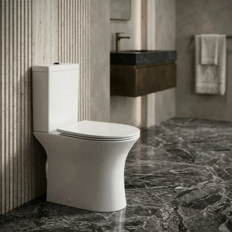Parum, Rimless Close Coupled Toilet with Soft Close Seat, Open Back