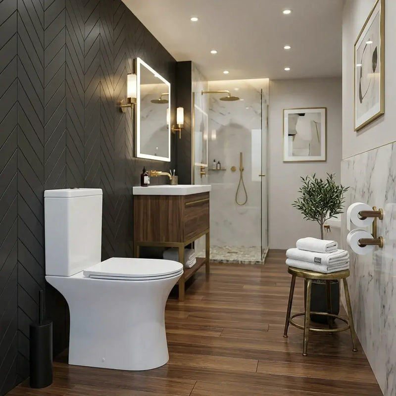 Parum, Rimless Close Coupled Toilet with Soft Close Seat, Open Back