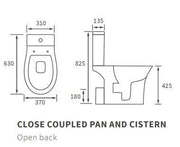 Parum, Rimless Close Coupled Toilet with Soft Close Seat, Open Back