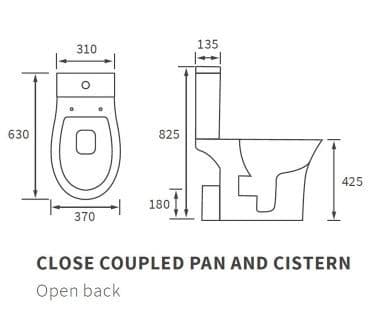 Parum, Rimless Close Coupled Toilet with Soft Close Seat, Open Back