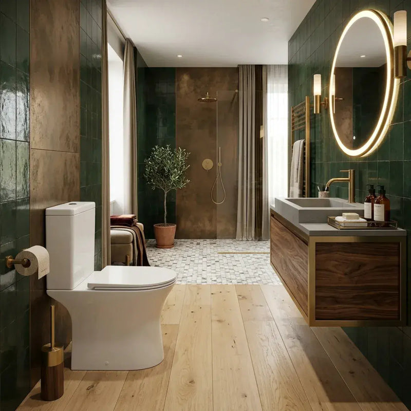 Parum, Rimless Close Coupled Toilet with Soft Close Seat, Open Back