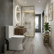 Parum, Rimless Close Coupled Toilet with Soft Close Seat, Open Back
