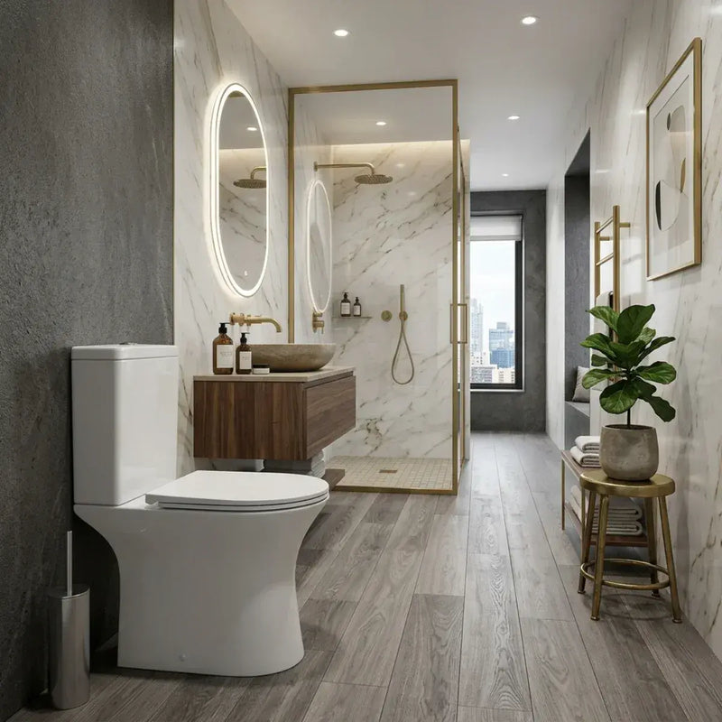 Parum, Rimless Close Coupled Toilet with Soft Close Seat, Open Back